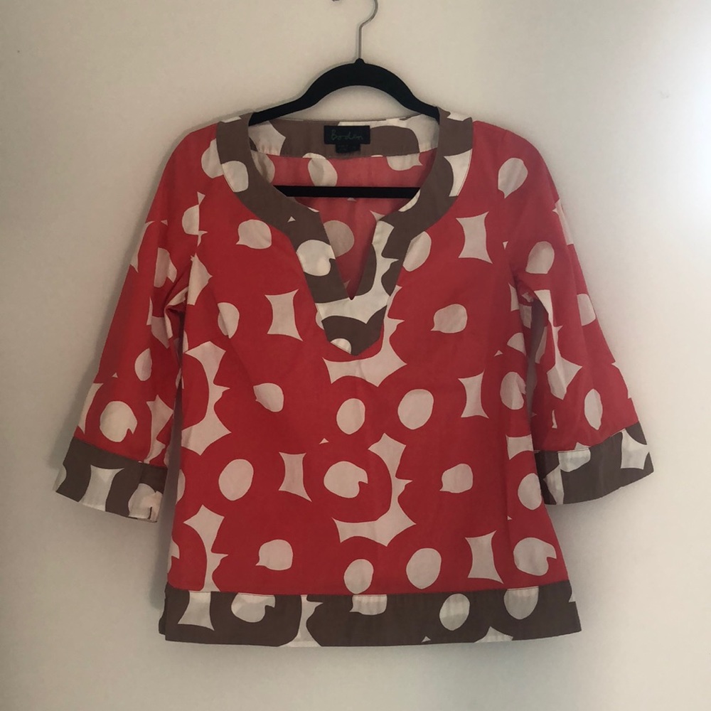 Boden Coral Red & Brown Print Tunic Top - Picture 12 of 13